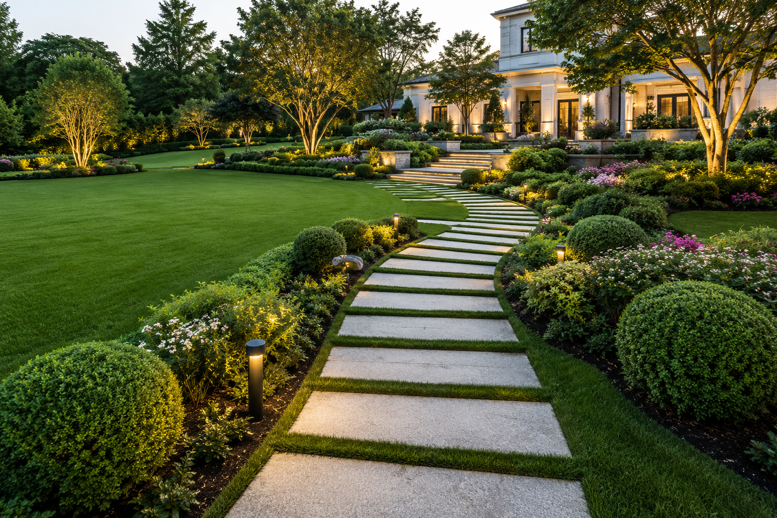 A lush landscaped lawn developed by PrimeGardener