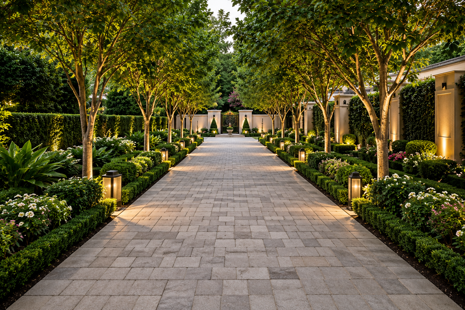 Paved garden avenue with plantation