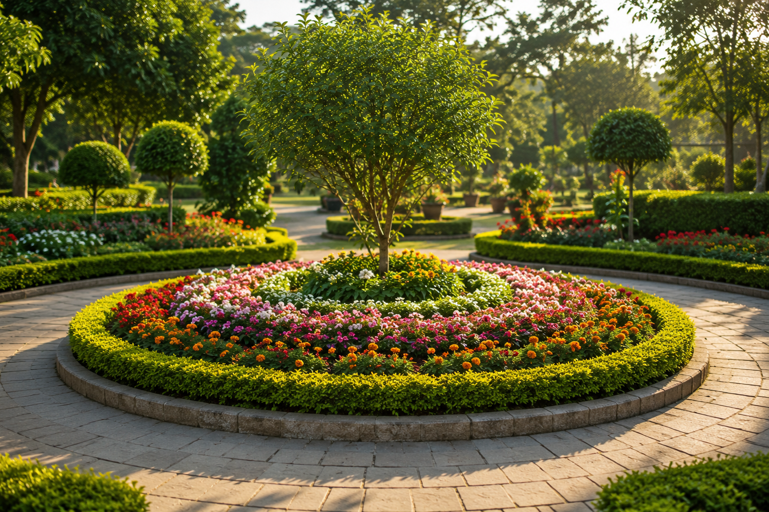 Circular flower bed feature