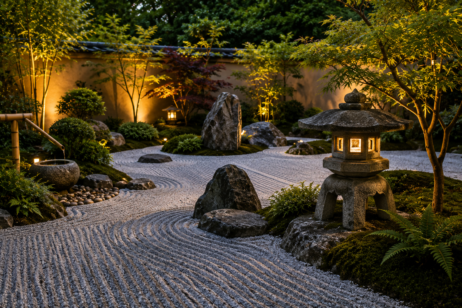 Japanese-style rock garden with lantern
