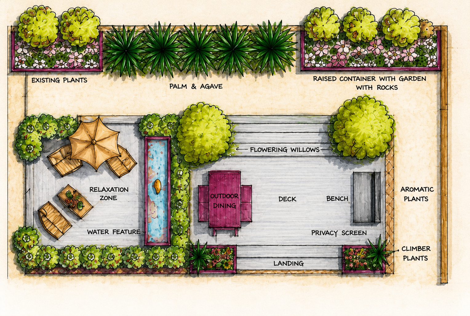 Hand-drawn garden design plan