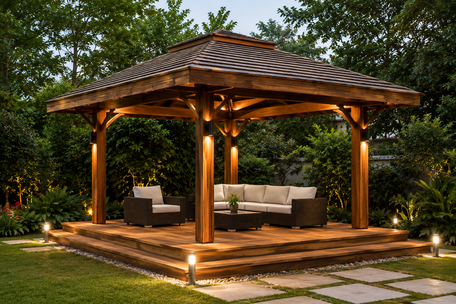 Wooden pergola over a patio