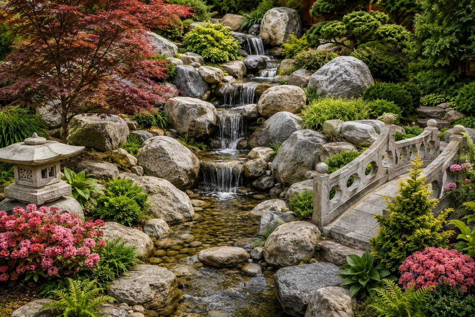 Rock garden with stone pathway